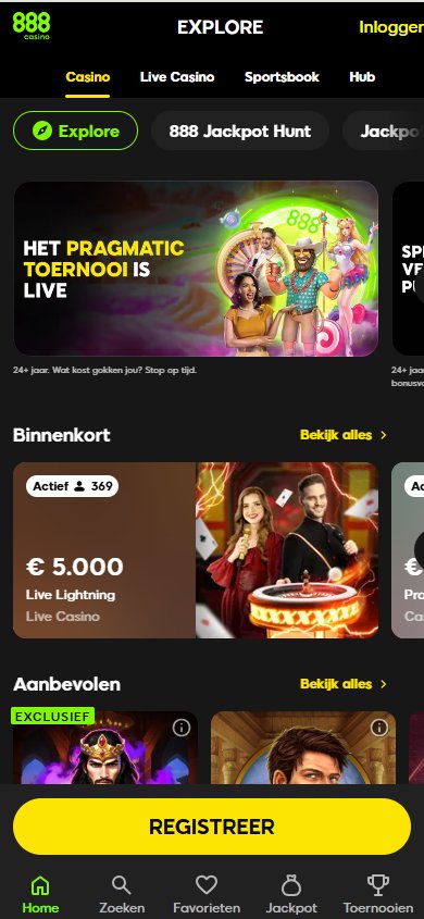 888 Casino mobiele lobby screenshot