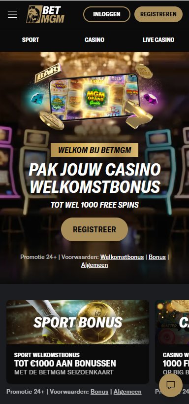 BetMGM mobiele lobby screenshot