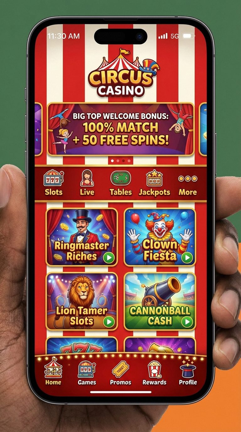 Circus Casino mobiele lobby screenshot