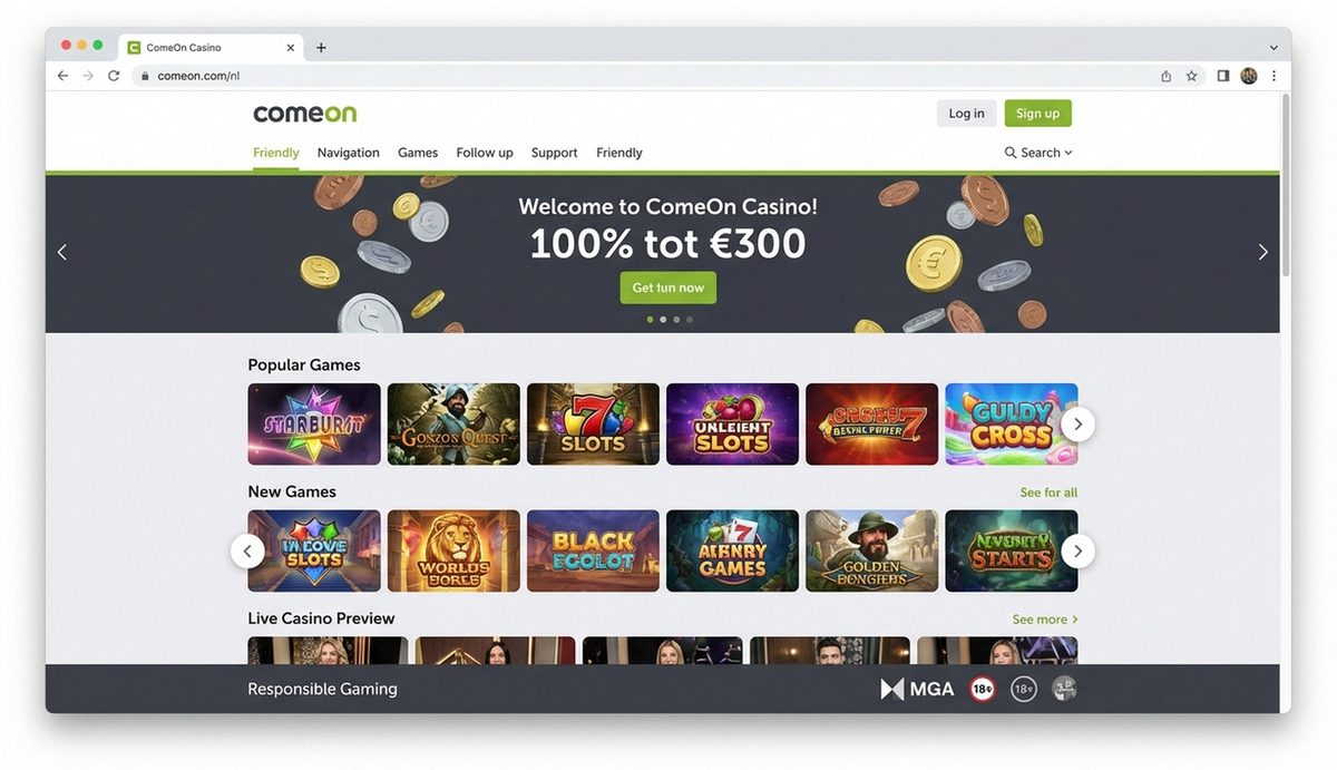 ComeOn Casino lobby screenshot