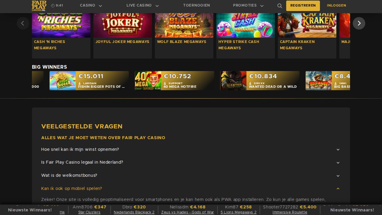 Fair Play Casino lobby screenshot