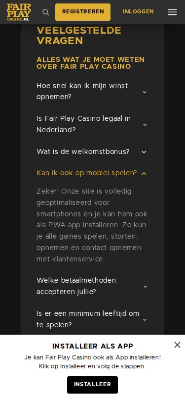 Fair Play Casino mobiele lobby screenshot